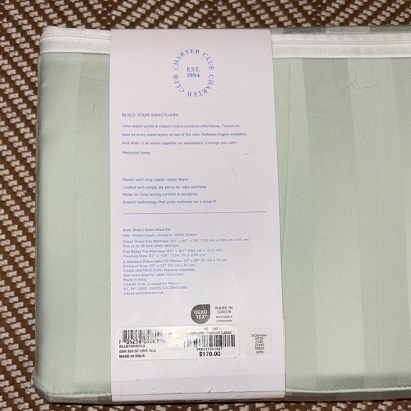 Charter Club Light Green Queen Sheet Set - Picture 3 of 3